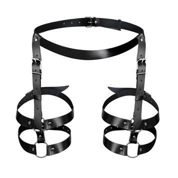 Шкіряні гартери Art of Sex - Melani Leather garters, Чорні L-2XL SO8301 фото