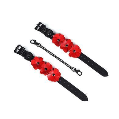 Наручники Liebe Seele Flower Rhythm - Black and Red Leather Flowers Hand Cuffs (м'яте паковання!!!) SX4839-R фото