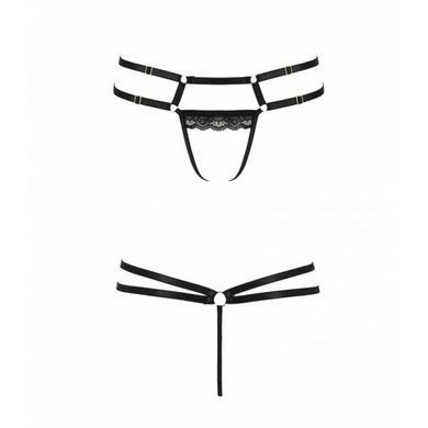 Трусики-стрінги зі стреп та мереживом Passion Exclusive LORRY THONG L/XL, black PS27604 фото