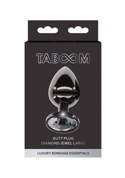 Анальний корок L чорний металевий з чорним каменем Butt Plug With Diamond Jewel Taboom T17118 фото