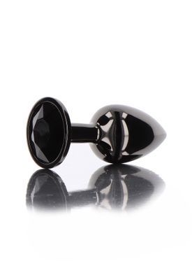 Анальний корок L чорний металевий з чорним каменем Butt Plug With Diamond Jewel Taboom T17118 фото