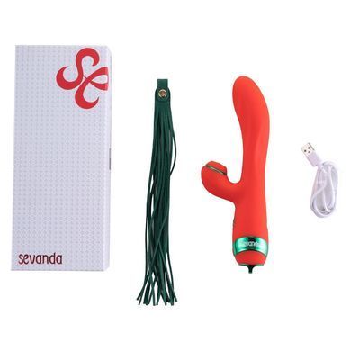 Вібратор-кролик з пульсацією та флогером LOCKINK SEVANDA Whip Vibrating Massage Wand, червоно-зелений SX0903 фото