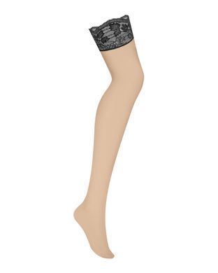Панчохи Obsessive Nutris stockings, M/L, тілесні, з чорним мереживом, під пояс SX1176 фото