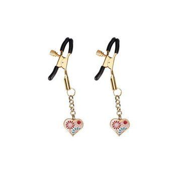 Затискачі для сосків з підвіскою Liebe Seele Nipple Clamps Gold Heart-shaped Flowers on White SX1688 фото