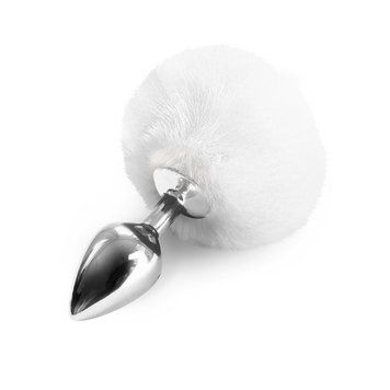 Металева анальна пробка М Art of Sex - Metal Butt plug Rabbit Tail White, діаметр 3,4 см SO6962 фото