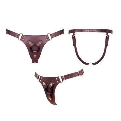 Трусики для страпона Strap-On-Me Harness Generous Aubergine, One Size, штучна шкіра, регульовані ремені, змінні кріплення для дилд SX0674 фото