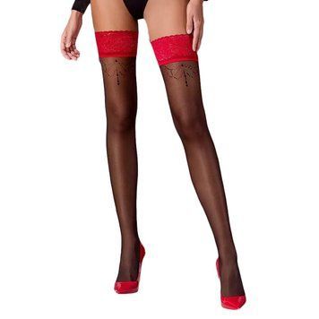 Панчохи Passion ST120 1/2 black-red, на ажурній силіконовій резинці, з вишуканим декором та люре SO5788 фото