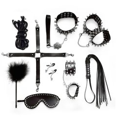 BDSM-набір Art of Sex – Spikes BDSM Set Leather, 10 предметів, чорний, натуральна шкіра SO7140 фото