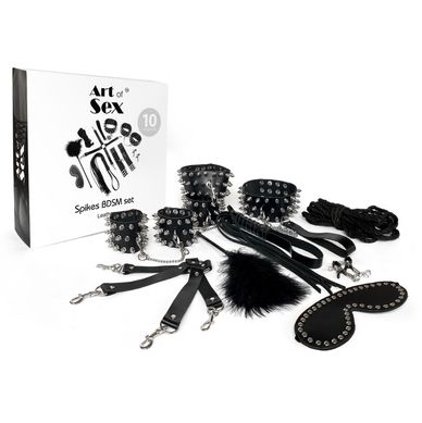 BDSM-набір Art of Sex – Spikes BDSM Set Leather, 10 предметів, чорний, натуральна шкіра SO7140 фото