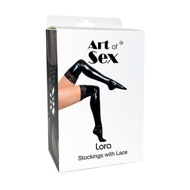 Сексуальні вінілові панчохи Art of Sex - Lora з мереживом, розмір M, з ефектом голограми SX4499 фото