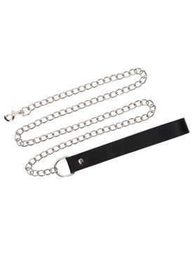 Повідець з карабіном та чорною петлею Chain Leash, сріблястий TB17105 фото