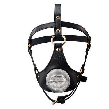 Маска-збруя для мінету LOCKINK SEVANDA Blowjob Head Harness, чорна, з м&rsquo;якою вставкою у вигляді губ SX0911 фото