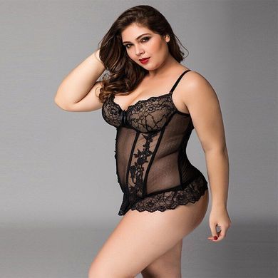 Мереживний корсет JSY &laquo;Сексуальна Белла&raquo; Plus Size Black, дрібна сітка, гіпюр, чашки з кісточками SO8364 фото
