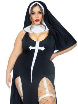 Костюм монашки-грішниці Leg Avenue Sultry Sinner 1X-2X, сукня, головний убір, комір SX1731 фото