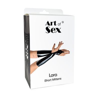 Вінілові мітенки Art of Sex - Lora короткі, розмір L, колір чорний з ефектом мокрого оксамиту SX4504 фото