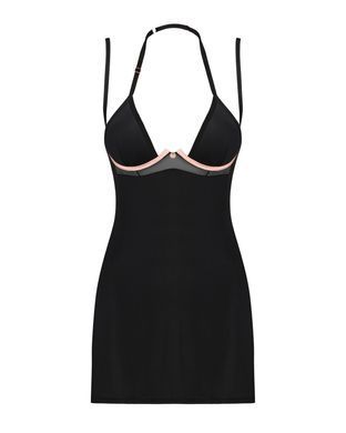 Сорочка Obsessive Selinne chemise & thong XS/S Black, стрінги, подвійні бретелі SO8670 фото
