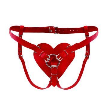 Трусики Серце для страпону з натуральної шкіри Feral Feelings - Hearts Strap-on Belt Red SO9419 фото