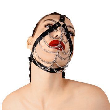 Маска з ланцюгами Art of Sex - Devon, натуральна шкіра, колір чорний SO9983 фото