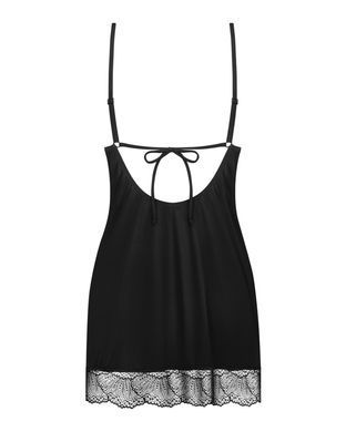 Пеньюар Obsessive Lobellis chemise & thong, XS/S, чорний, мереживне оздоблення, стрінги в комплекті SX1020 фото