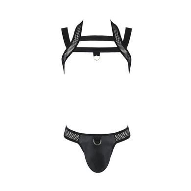 Комплект чоловічої білизни з кріпленнями Passion 043 JACOB XXL/XXXL Black, труси, шлейки SO7602 фото