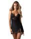 Пеньюар Obsessive Lobellis chemise & thong, XS/S, чорний, мереживне оздоблення, стрінги в комплекті SX1020 фото 1