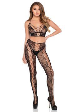 Комплект Leg Avenue Net & Lace Crop Top and Tights One Size Black SX4988 фото
