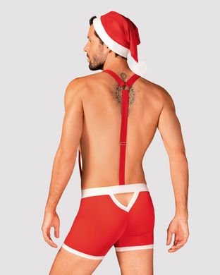 Чоловічий еротичний костюм Санта-Клауса Obsessive Mr Claus 2XL/3XL, боксери на підтяжках, шапочка з SO7296 фото