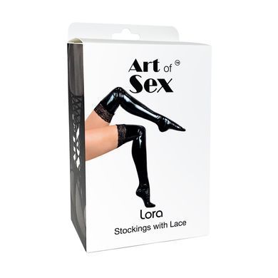 Сексуальні вінілові панчохи Art of Sex - Lora з мереживом, розмір L, з ефектом голограми SX4404 фото