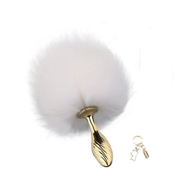 Металева анальна пробка Кролячий хвост LOCKINK SEVANDA White Bunny-Tail Anal Pear-shape Plug SX0868 фото