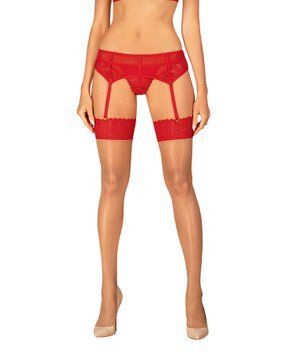 Панчохи Obsessive Ingridia stockings XS/S, бежеві з червоною резинкою SO9040 фото