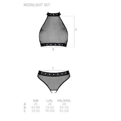 Білизна з відкритим доступом Passion MOONLIGHT SET S/M black, топ, стрінги SO8452 фото