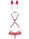 Еротичний костюм чортика зі стреп Obsessive Evilia teddy red S/M, боді, чокер, накладки на соски, обруч з ріжками SO7706 фото 4
