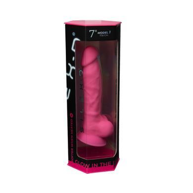 Фалоімітатор SilexD Johnny Pink Glow in the dark, двошаровий, силікон+Silexpan, діаметр 3,5см SO7026 фото