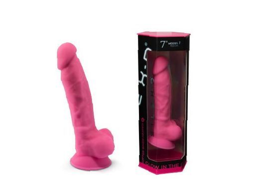 Фалоімітатор SilexD Johnny Pink Glow in the dark, двошаровий, силікон+Silexpan, діаметр 3,5см SO7026 фото