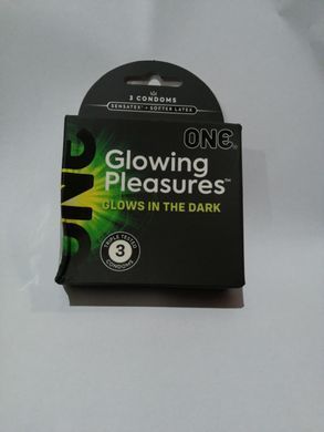 Презервативи ONE Glowing Pleasures, 3 шт, світяться в темряві (м'яте паковання!!!) SX0784-R фото