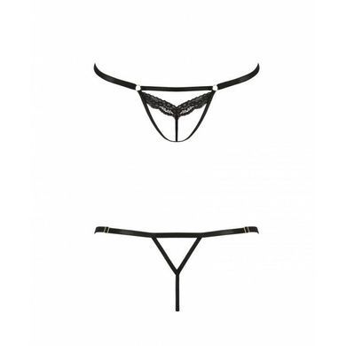 Відверті трусики-стрепи з мереживом Passion Exclusive SOLON THONG S/M, black PS28005 фото