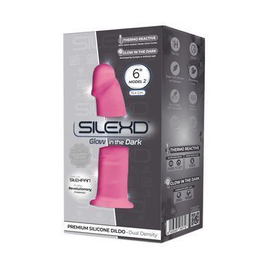 Фалоімітатор SilexD Robby Pink (MODEL 2 size 6in) Glow in the dark, двошаровий, силікон+Silexpan, діаметр 3,5см SO7032 фото