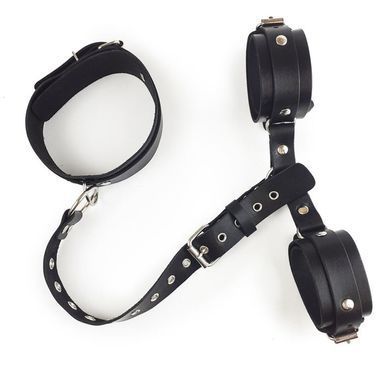 Фіксатори для шиї та рук Art of Sex - Bondage Set з натуральної шкіри, колір чорний SO5184 фото