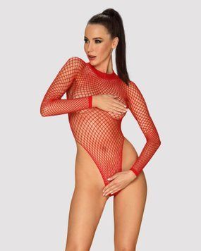 Сітчастий бодістокінг із довгим рукавом Obsessive B126 teddy red XL/XXL, червоний SO7212 фото