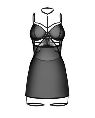 Бебі-дол Obsessive Arrowel Black chemise L/XL, з декоративним чокером та гартерами SX5054 фото