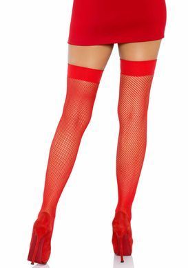 Панчохи-сітка з атласним бантиком Leg Avenue Fishnet Thigh Highs With Bow One size, Red SO7971 фото
