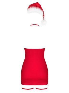 Новорічна сорочка Obsessive Kissmas chemise, L/XL, червона, чокер, гартери та шапочка з помпоном SX1157 фото