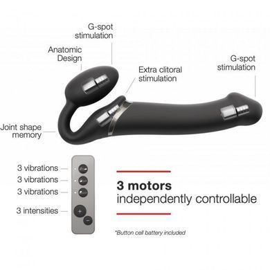 Безремінний страпон з вібрацією Strap-On-Me Vibrating Black M, діаметр 3,8см, пульт ДК, регульований SO3354 фото