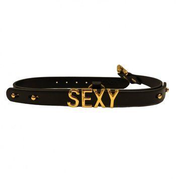 Чокер із написом SEXY від UPKO з італійської шкіри, чорний із золотою фурнітурою U8500 фото