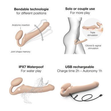 Безремінний страпон з вібрацією Strap-On-Me Vibrating Flesh M, діаметр 3,3см, пульт ДК, регульований SO3355 фото