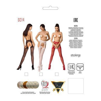 Мереживні колготки-бодістокінги Passion S014 One Size, Red, імітація панчіх та пояса з гартерами PSS014R фото