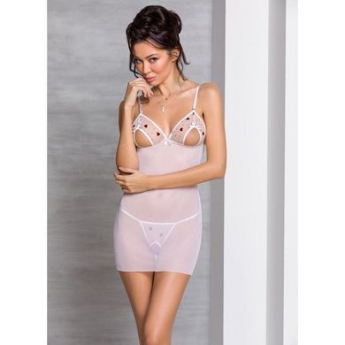 Сорочка з вирізами на грудях, стрінги Passion LOVELIA CHEMISE L/XL, white SO4762 фото