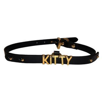 Чокер з написом KITTY від UPKO з італійської шкіри, чорний із золотою фурнітурою U8517 фото
