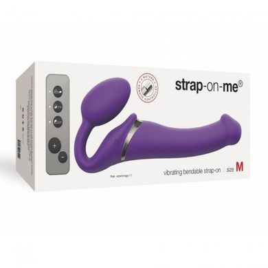 Безремінний страпон з вібрацією Strap-On-Me Vibrating Violet M, діаметр 3,3 см, пульт ДК, регульован SO3825 фото