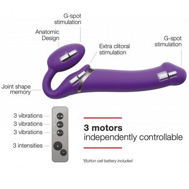 Безремінний страпон з вібрацією Strap-On-Me Vibrating Violet M, діаметр 3,3 см, пульт ДК, регульован SO3825 фото